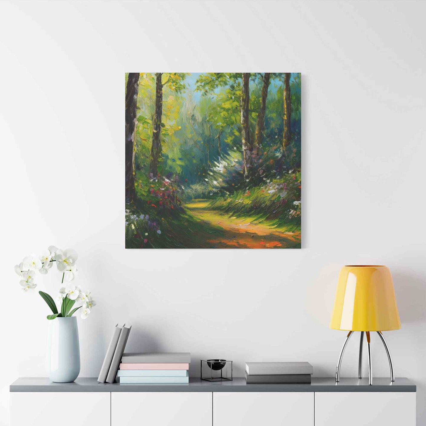 Summer Forest Print Canvas, Oil Paint Print 20x20, 24x24, 30x30, 32x32, 36x36 Art Design Print Pine-Wood Inner Frame MC-88