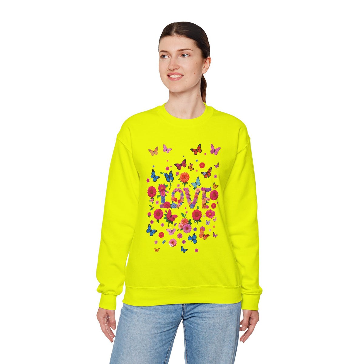 Unisex Floral Love Sweatshirt, Love Floral Sweatshirt, Floral Butterfly Sweatshirt, 50/50 Cotton-Poly Valentine's Day Sweatshirt 07