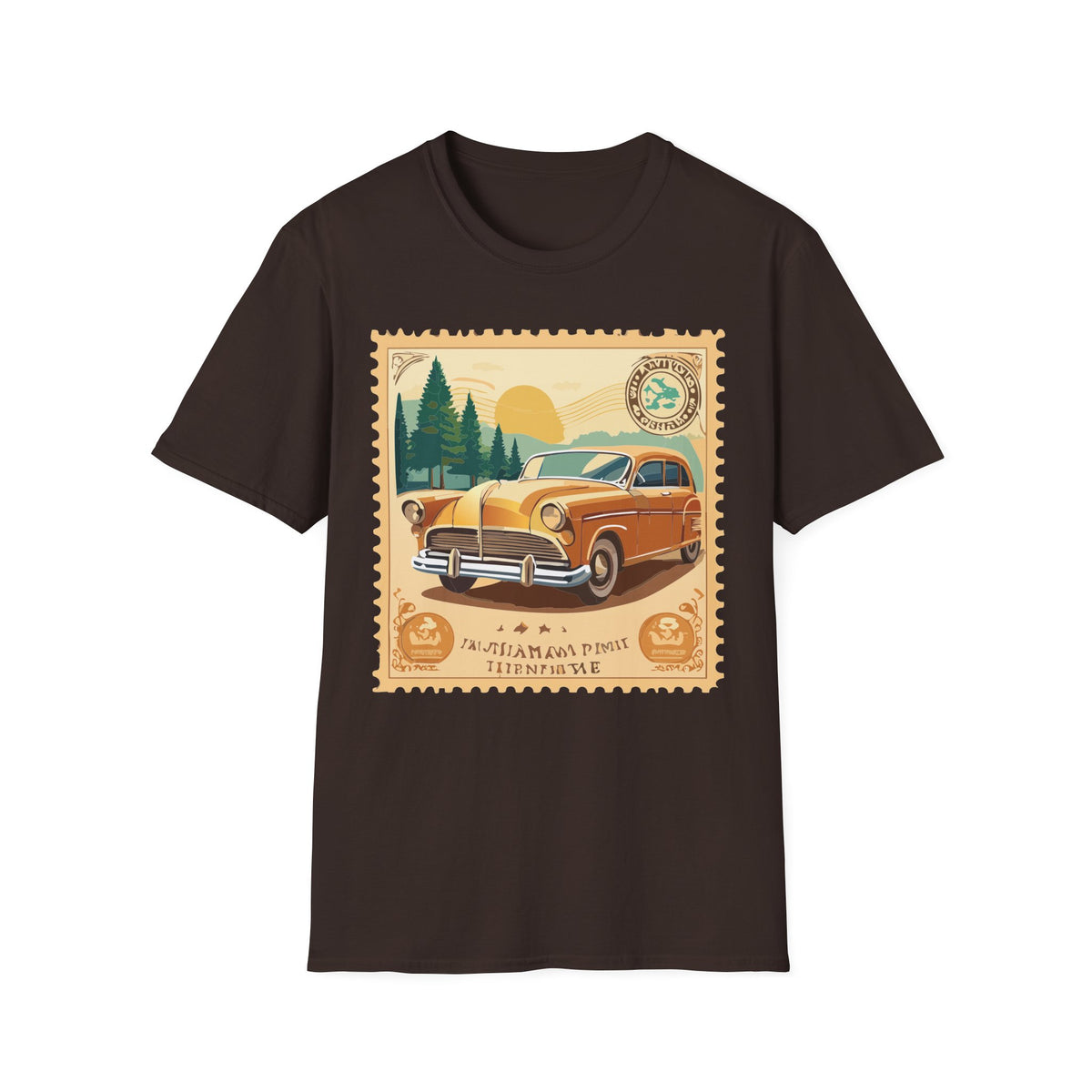 Vintage Classic Car Stamp T-Shirt | Retro Roadtrip Scenic Graphic Tee Unisex 100 Cotton Gildan T-Shirt