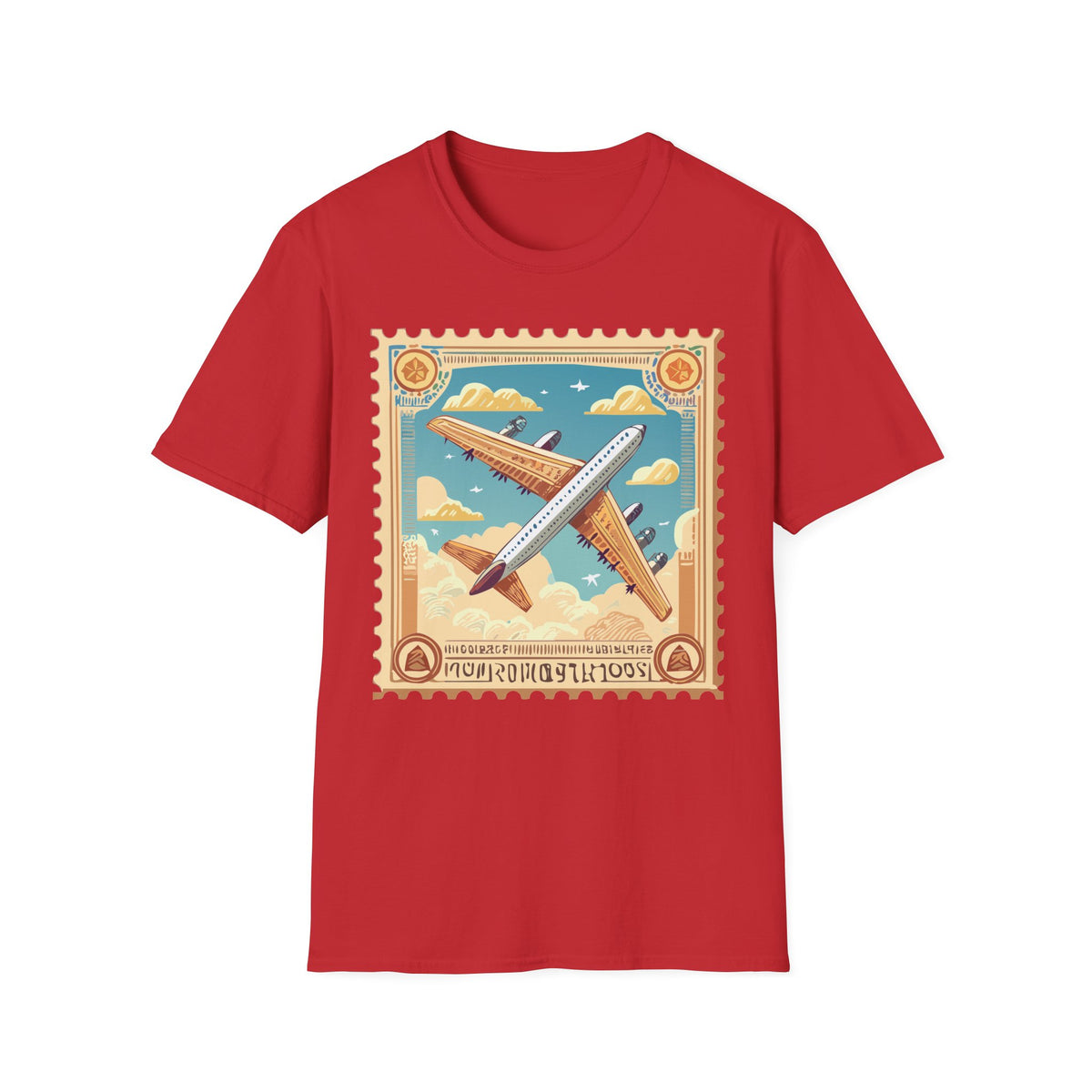 Vintage Airplane Stamp T-Shirt | Retro Travel Poster, Flight Graphic Tee Unisex 100 Cotton Gildan T-Shirt