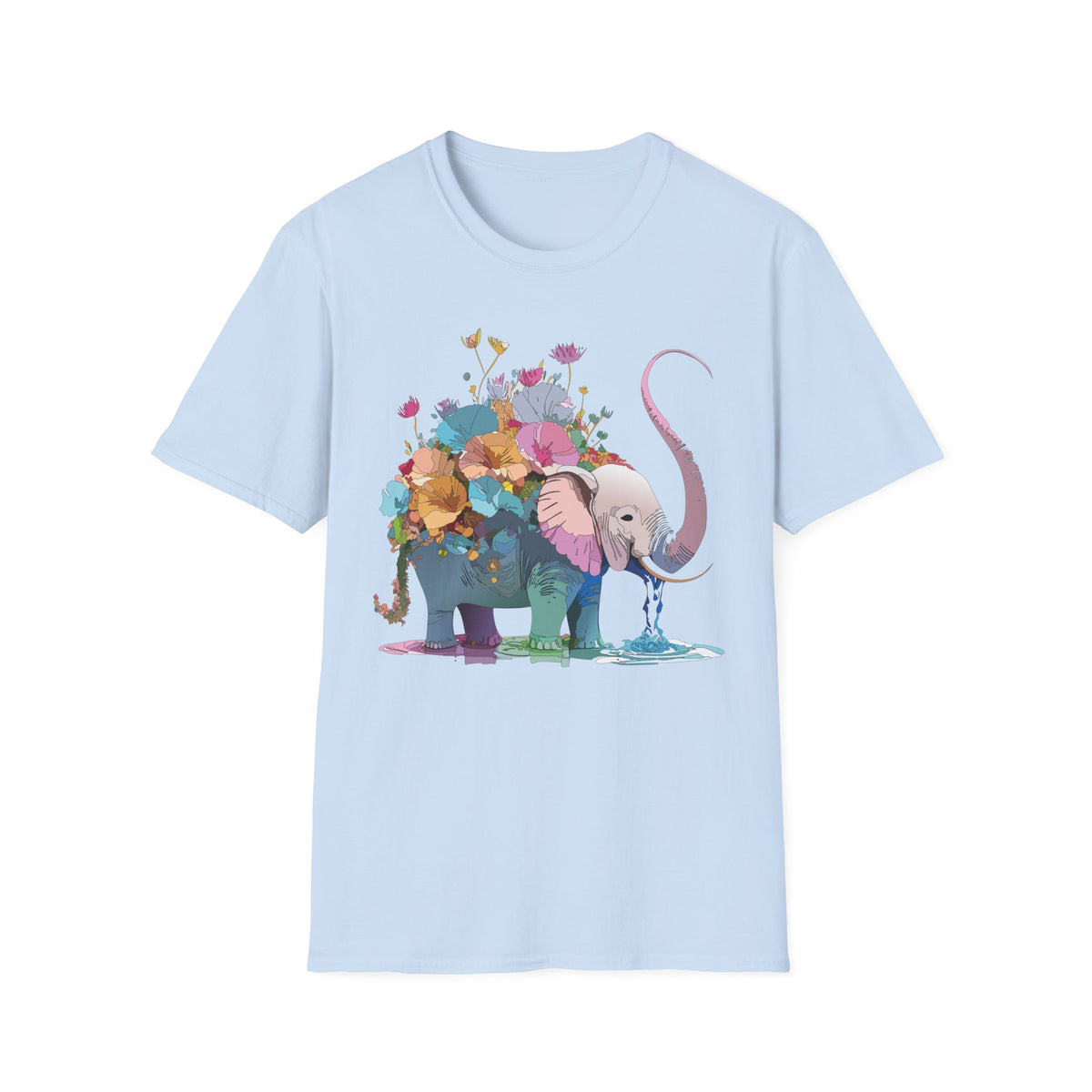 Floral Elephant T-Shirt | Watercolor Flowers, Pastel Safari Art