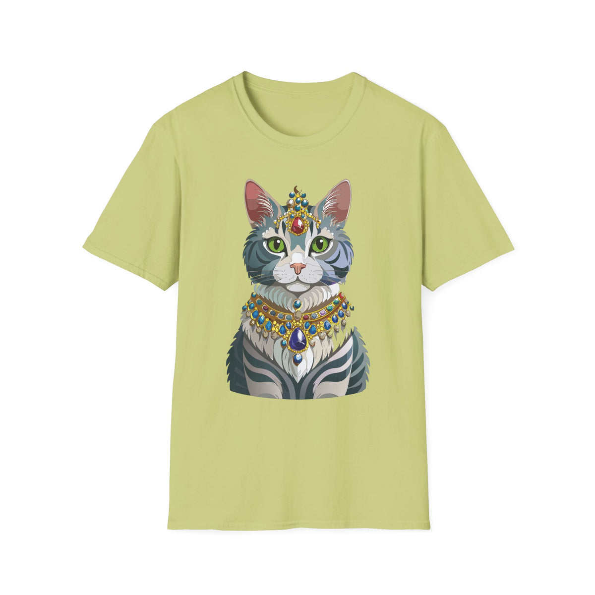 Regal Cat with Jewel Crown T-Shirt | Royal Tabby Illustration