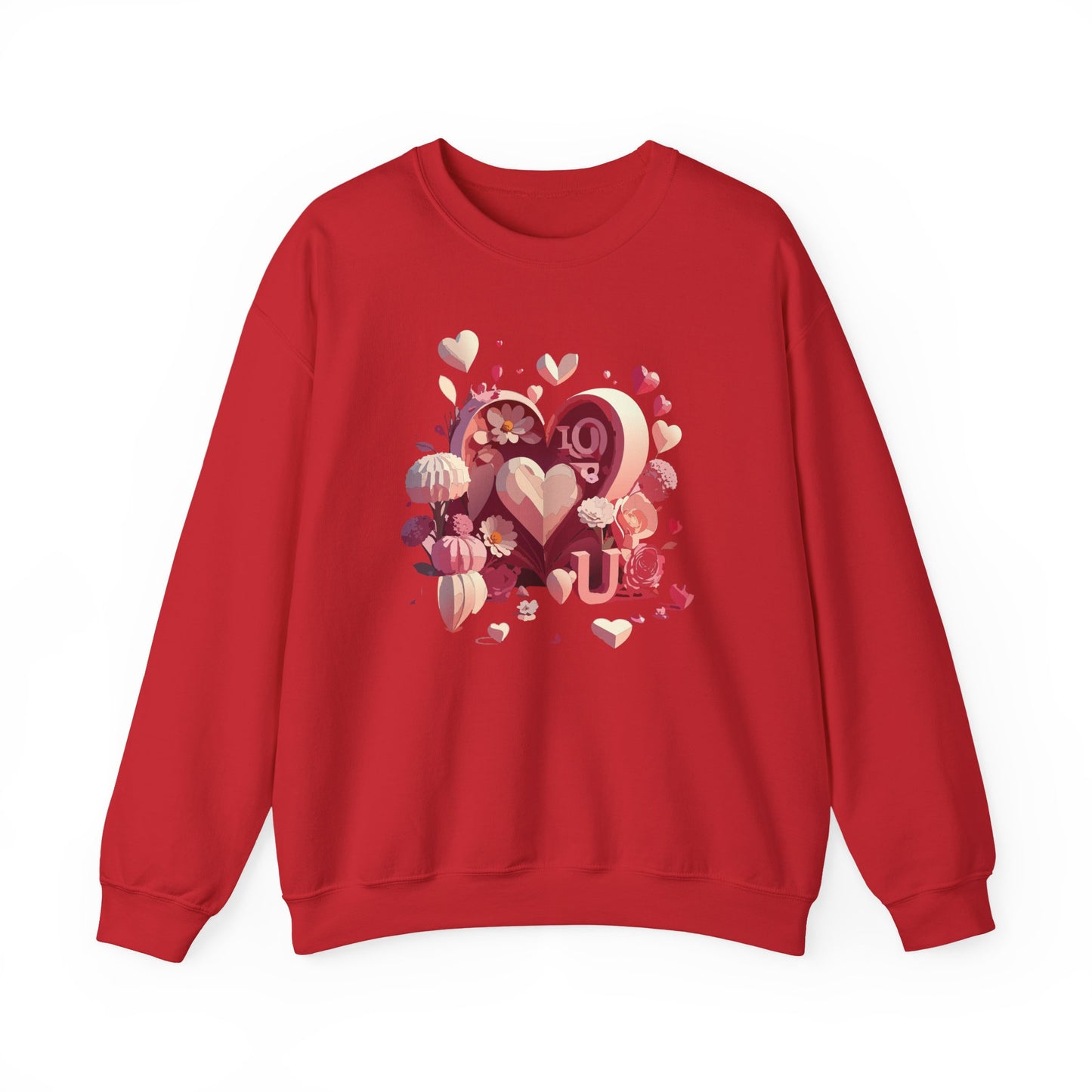 Unisex Floral Big Heart Sweatshirt, Love Floral Sweatshirt, Floral Heart Sweatshirt, 50/50 Cotton-Poly Valentine's Day Sweatshirt 09