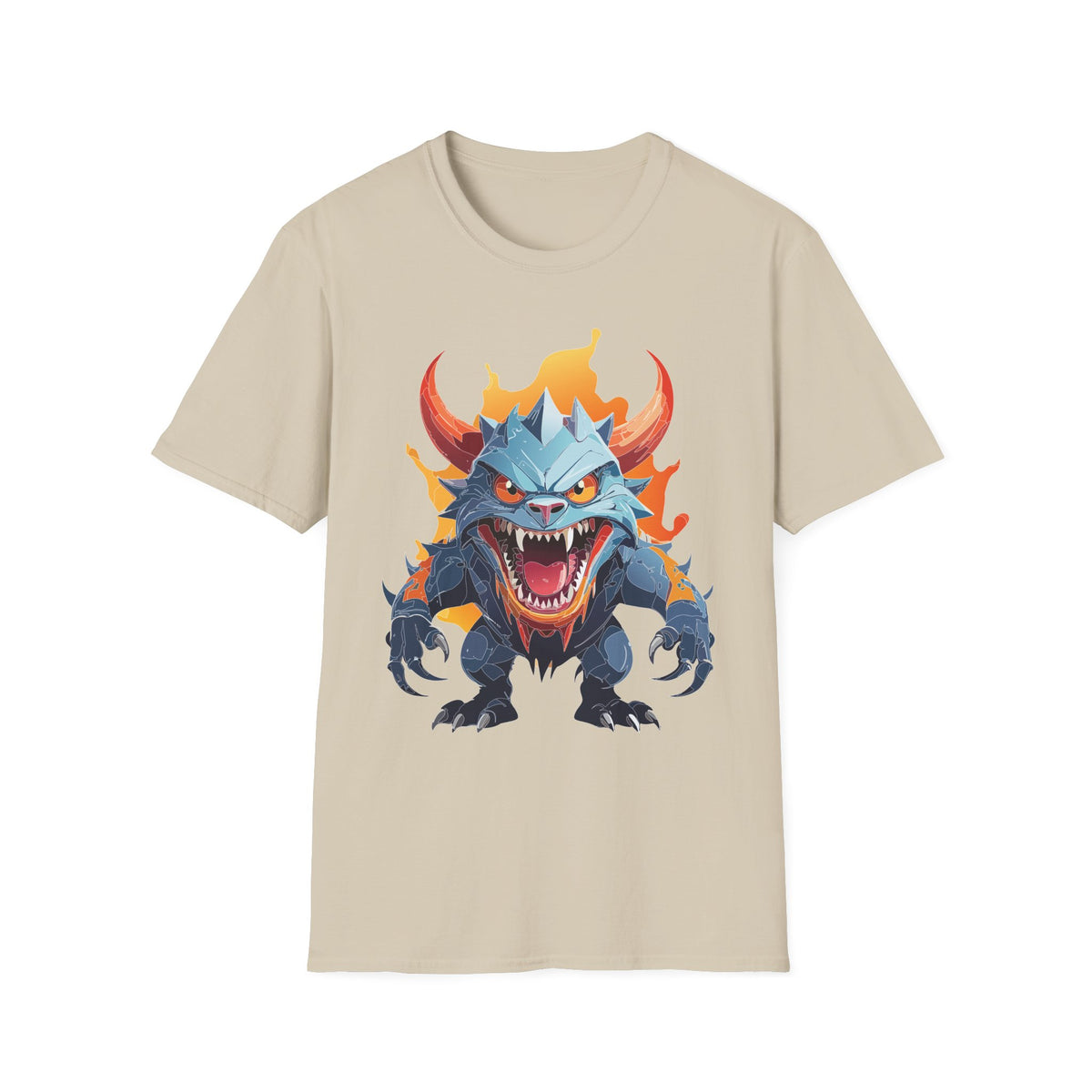 Monster Dragon T-Shirt — Fierce Fire-Breathing Creature Cartoon Graphic Tee Unisex 100 Cotton Gildan T-Shirt
