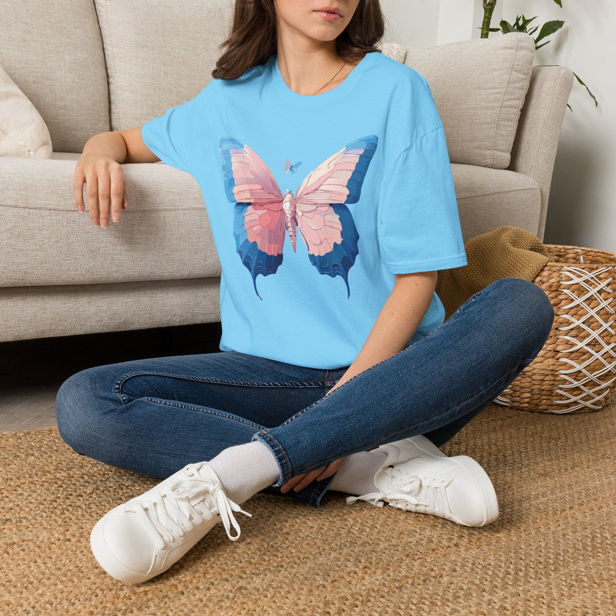 Butterfly Graphic T-Shirt — Pastel Pink & Blue Wing Graphic Tee Unisex 100 Cotton Gildan T-Shirt