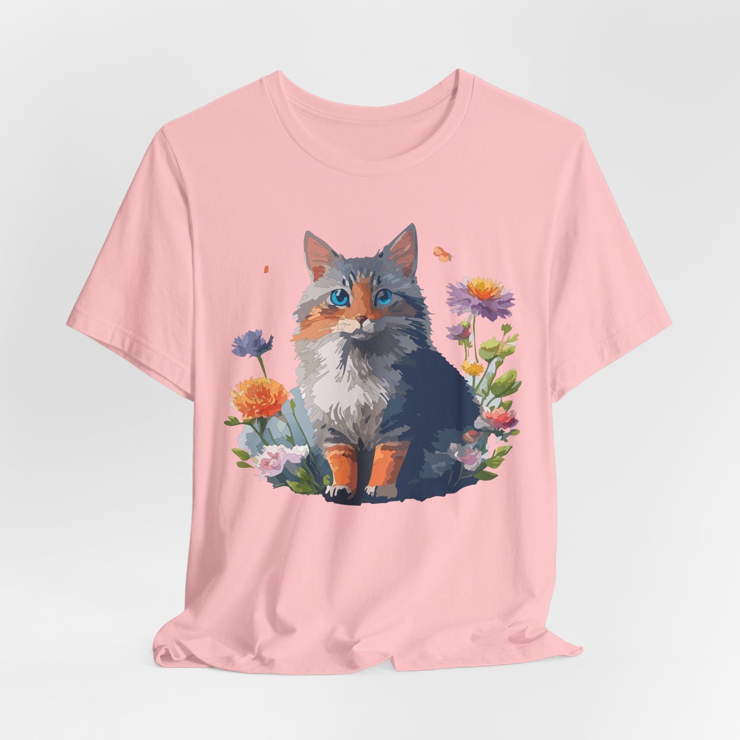Floral Cat Tee, Animal Shirt, Cat Shirt, Floral Tee, Flower T-shirt, T-Shirt with Animal, Summer Top with Art Design