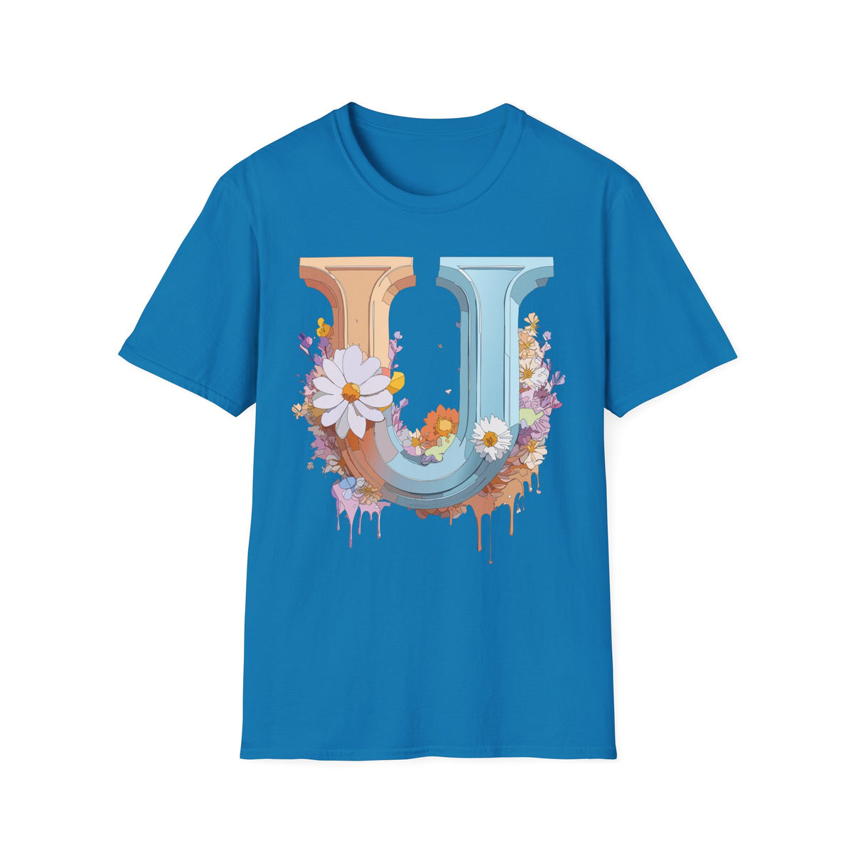 Floral Letter U T-Shirt | Vintage Block Initial with Daisies