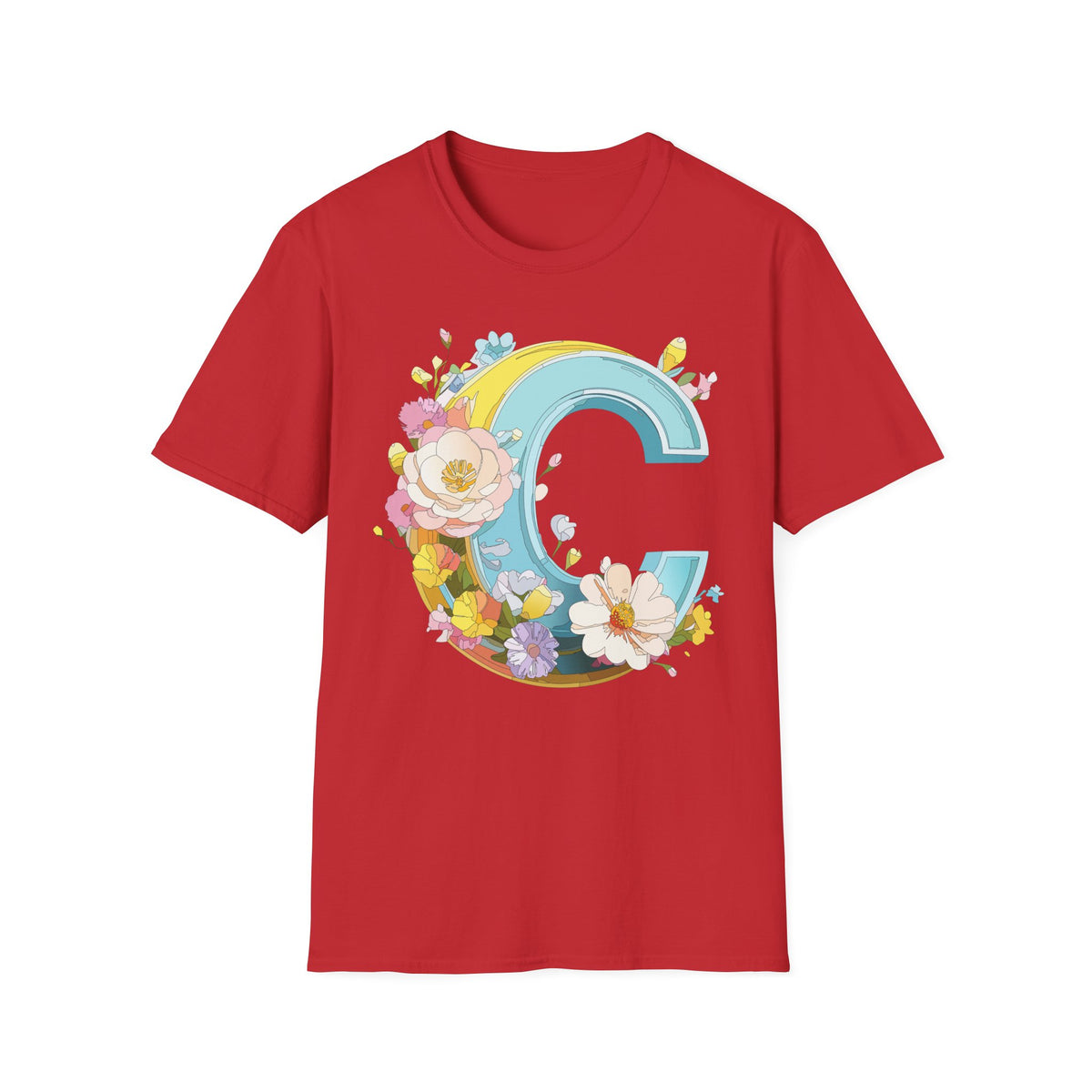 Floral Letter C T-Shirt | Vintage Botanical Initial Tee