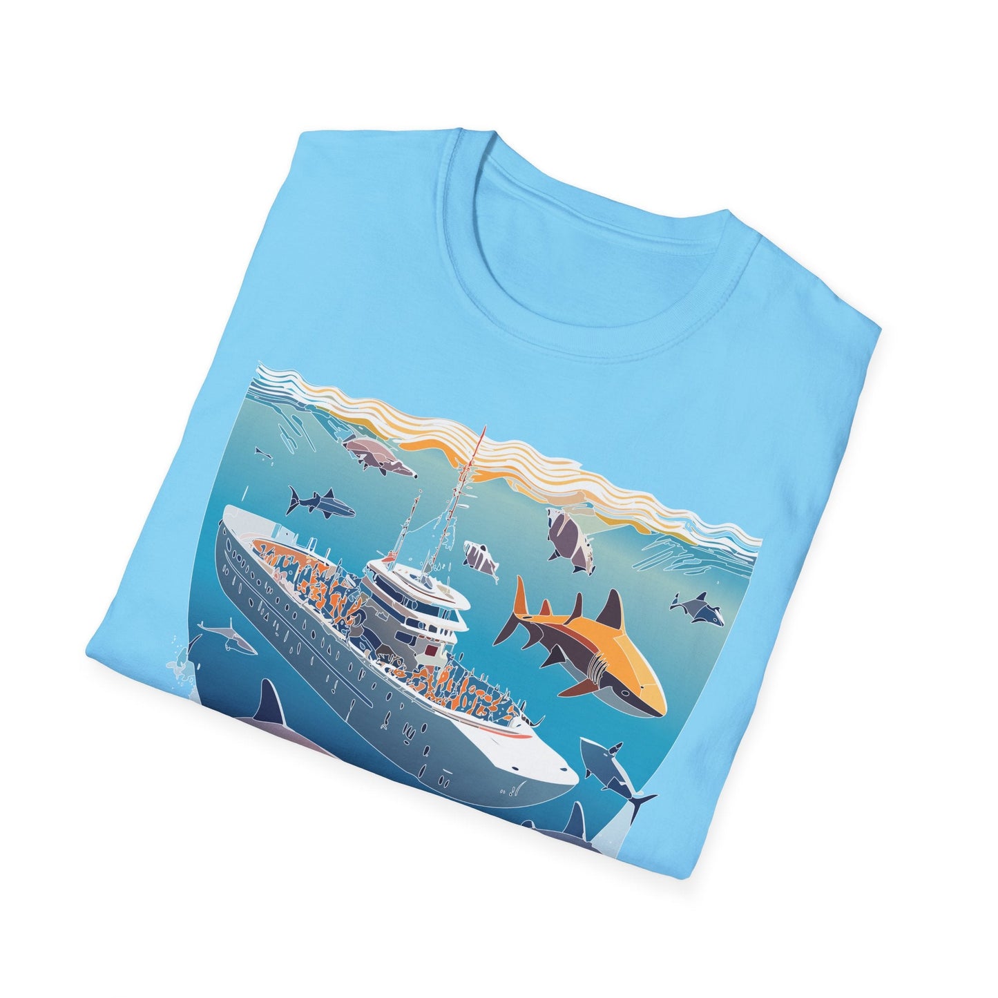 Ocean Tee Shirt Unisex Softstyle Short Sleeve With Ocean Art Design 100 Percent Ring Spun Cotton