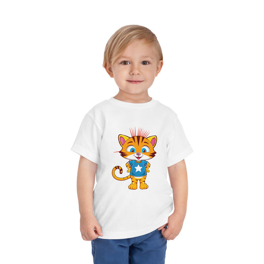 Cute Cat Toddler Short Sleeve Tee - Adorable Kitty Graphic Tee for Kids (2T-5T)