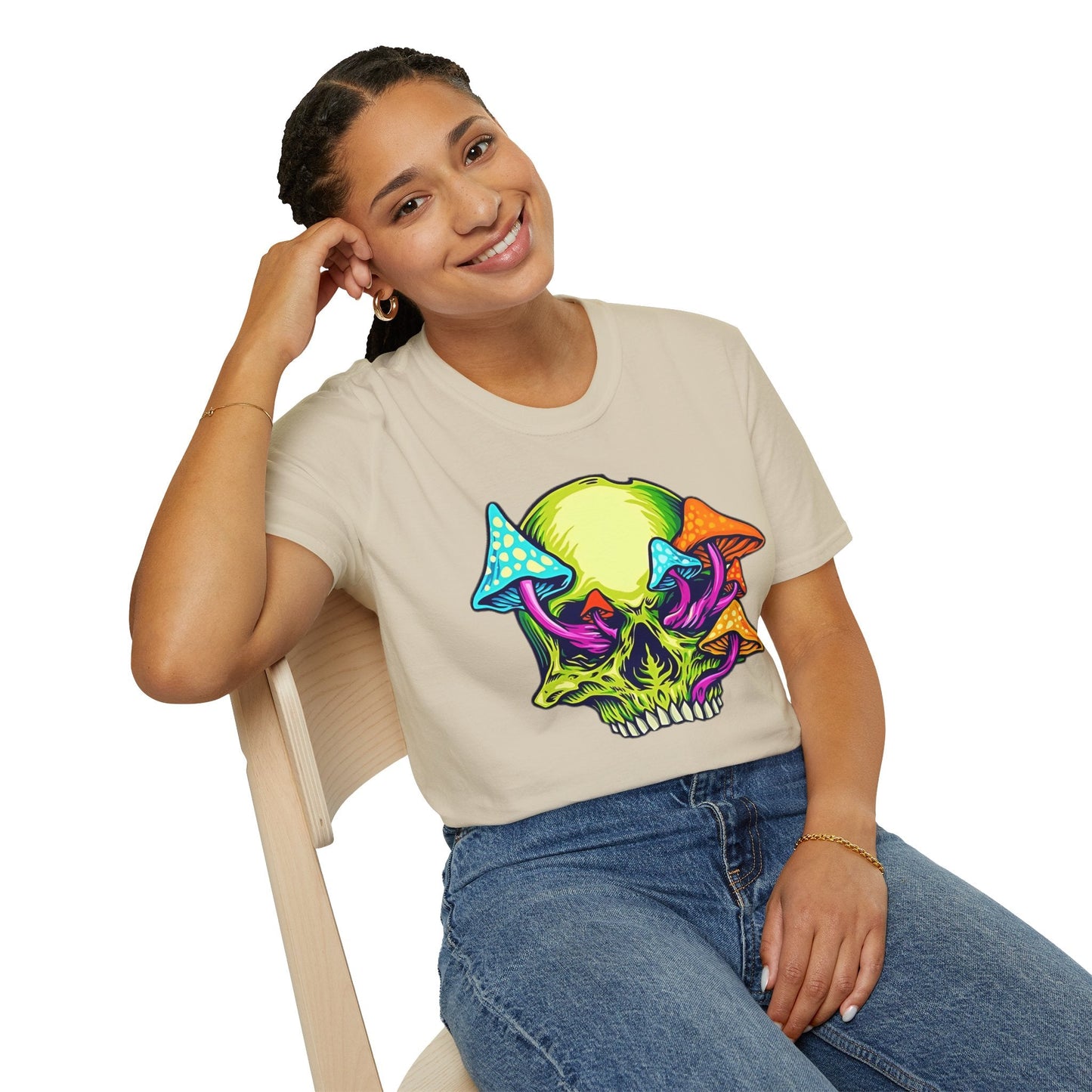 Unisex Skull Tee Shirt With Skeleton Art Design Gildan Softstyle 64000 100 Percent Ring Spun Cotton