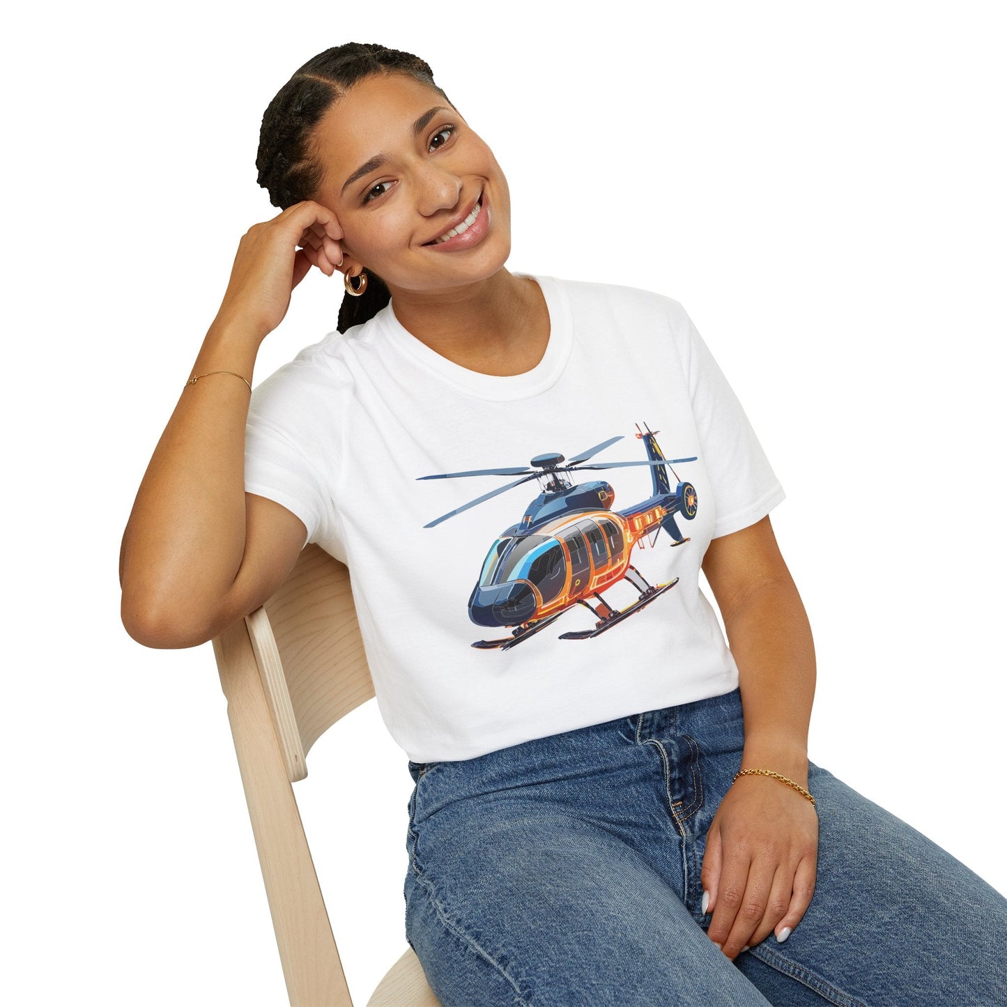 Unisex Helicopter Graphic T Shirt Softstyle 64000 Short Sleeve Chopper Tee For Everyday Comfort