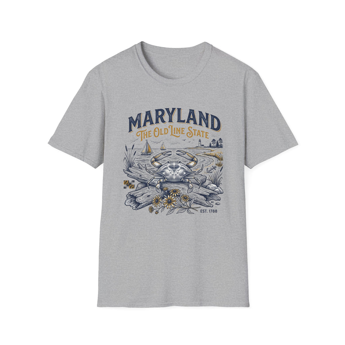 Maryland Crab T-Shirt — Maryland The Old Line State Vintage Coastal Travel Tourist Graphic Design Unisex 100 Cotton Gildan T-Shirt
