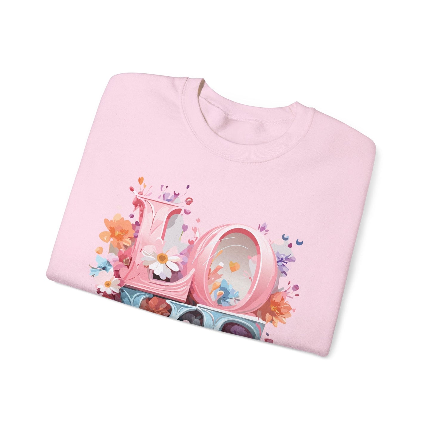 Floral Love Sweatshirt Unisex Love Flower Valentines Day Crewneck Gildan 18000 50 50 Cotton Polyester