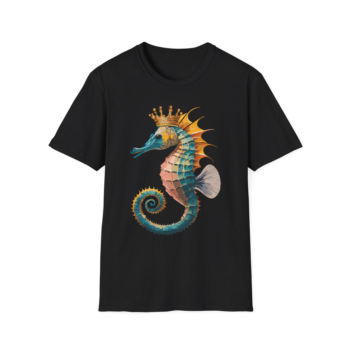 Crowned Seahorse T-Shirt | Colorful King Seahorse Illustration Tee