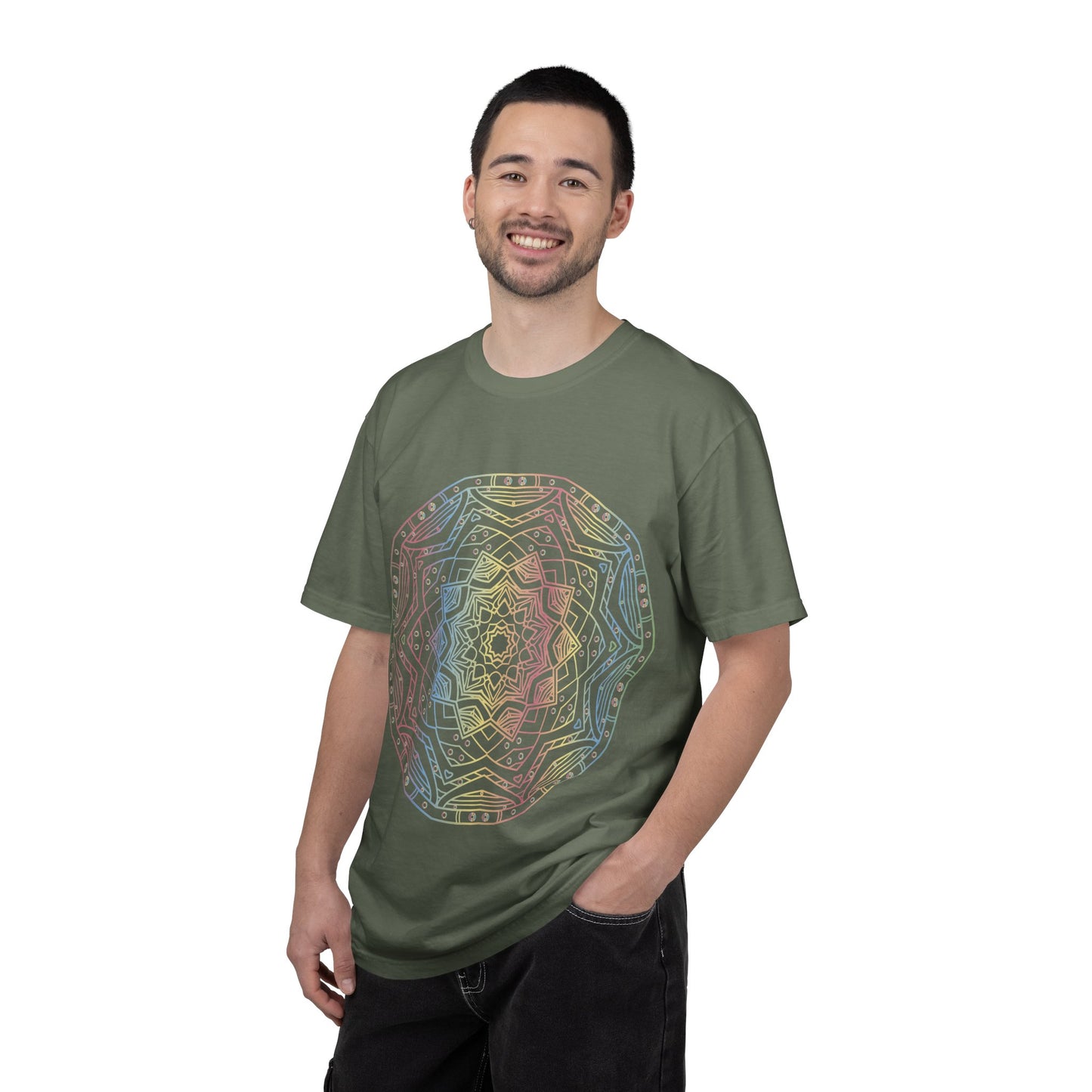 Unisex Garment Dyed Cotton T-Shirt with Mandala Graphic Design