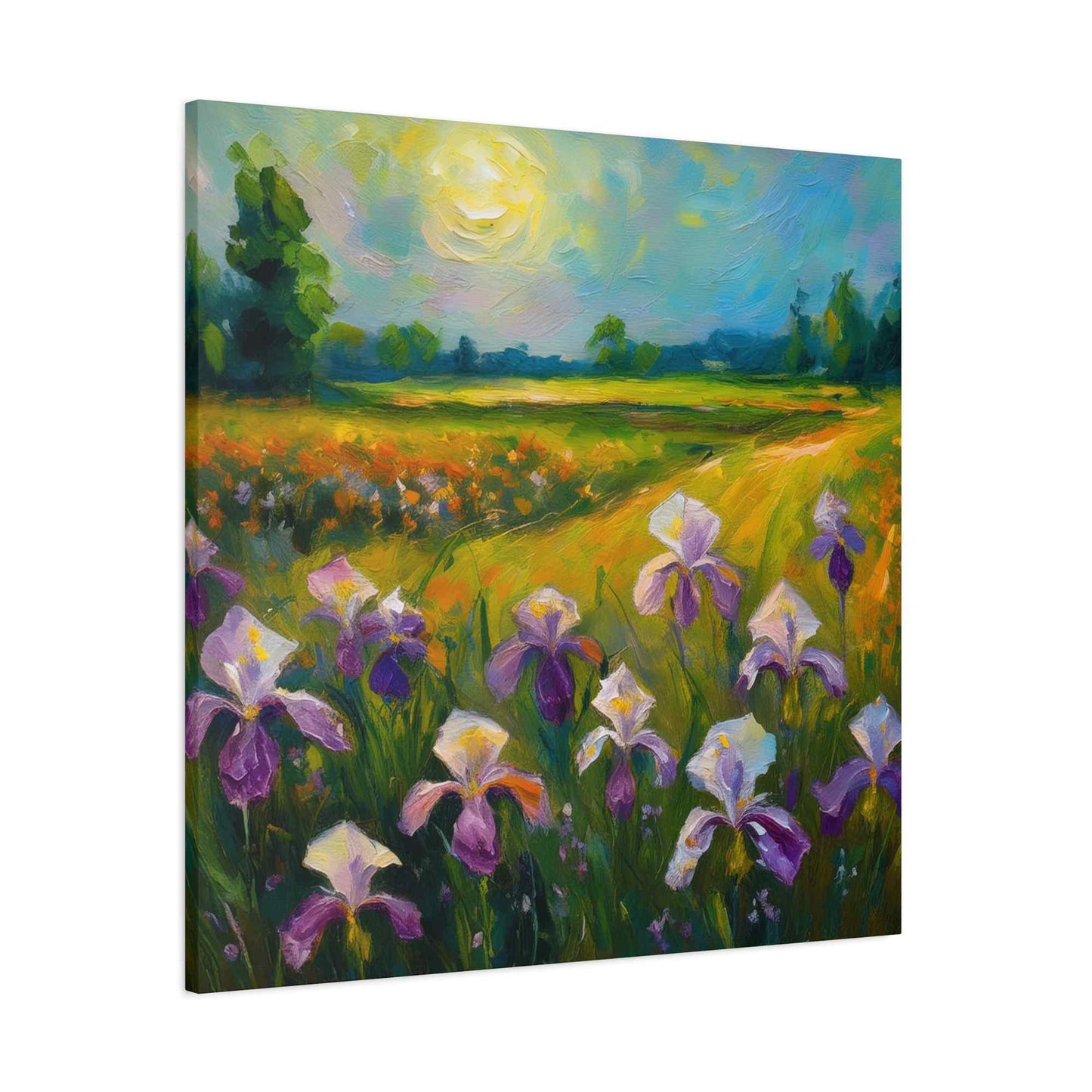 Irises Floral Print Canvas, Floral Oil Paint Print 20x20, 24x24, 30x30, 32x32, 36x36 Art Design Pine-Wood Inner Frame MC-180