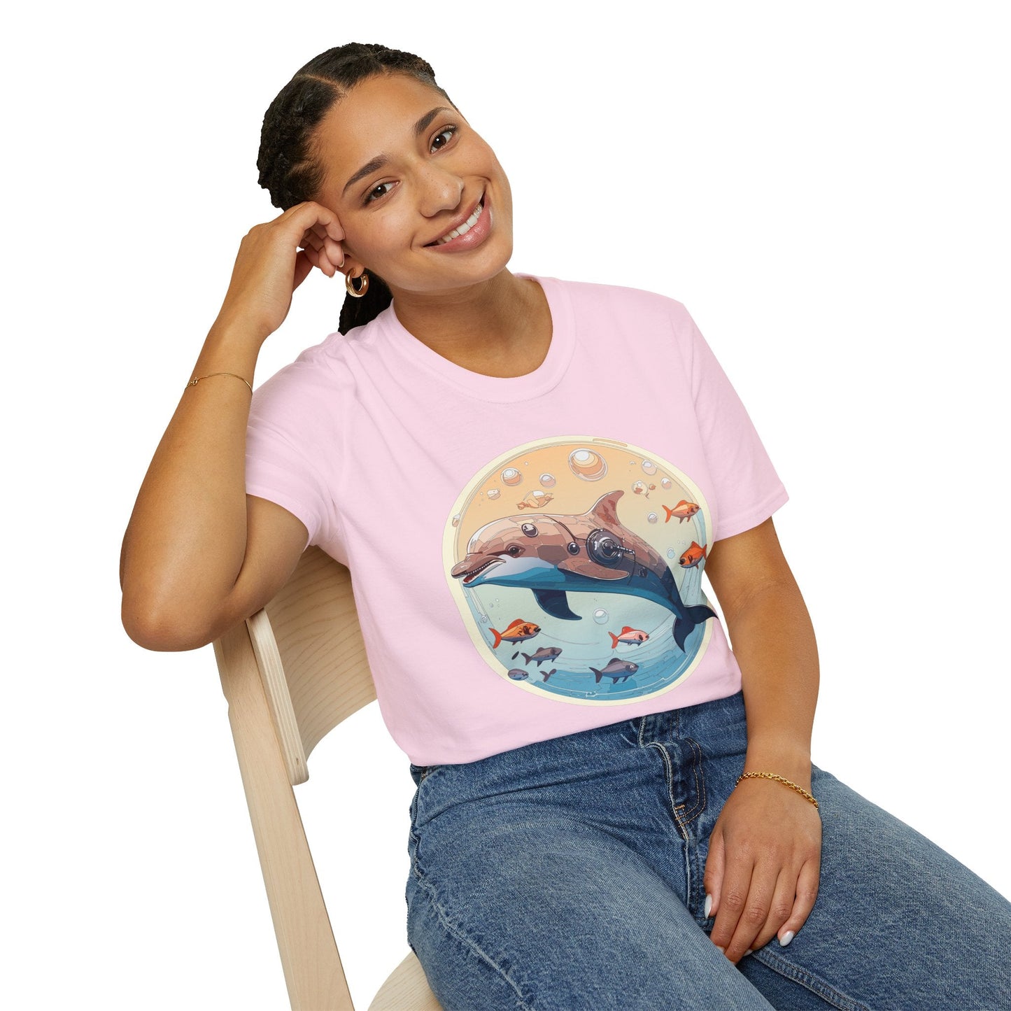 Dolphin Shirt Unisex Softstyle Tee 100 Percent Ring Spun Cotton Breathable Gildan 64000
