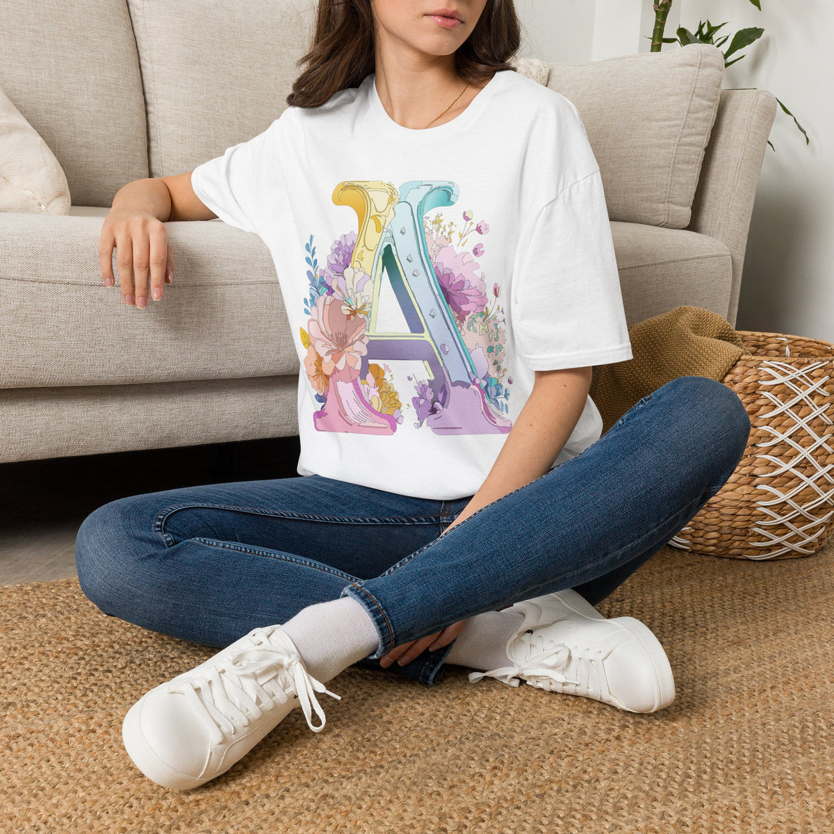 Floral Monogram A T-Shirt | Letter A Initial Tee, Botanical Alphabet Shirt