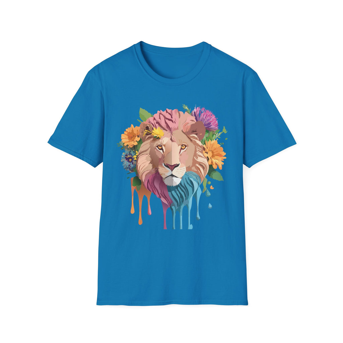 Floral Lion Portrait T-Shirt | Colorful Drip Mane Tee