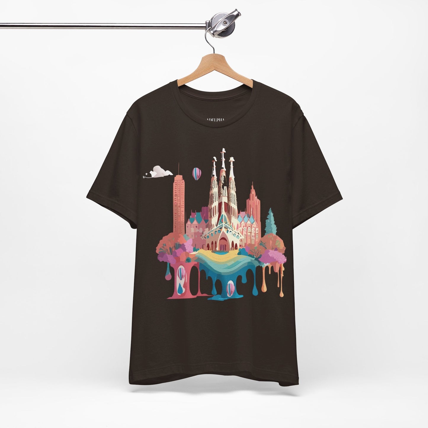 Adelpha Barcelona Themed Graphic Tee Unisex Short Sleeve Art Design For Everyday Comfort
