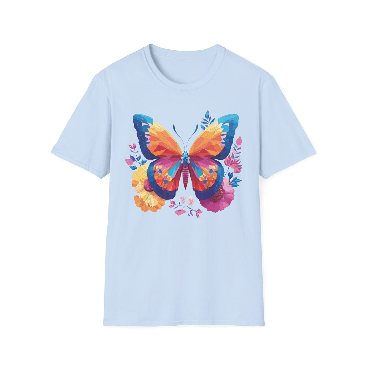 Colorful Geometric Butterfly T-Shirt | Rainbow Floral Wings Graphic Tee Unisex 100 Cotton Gildan T-Shirt