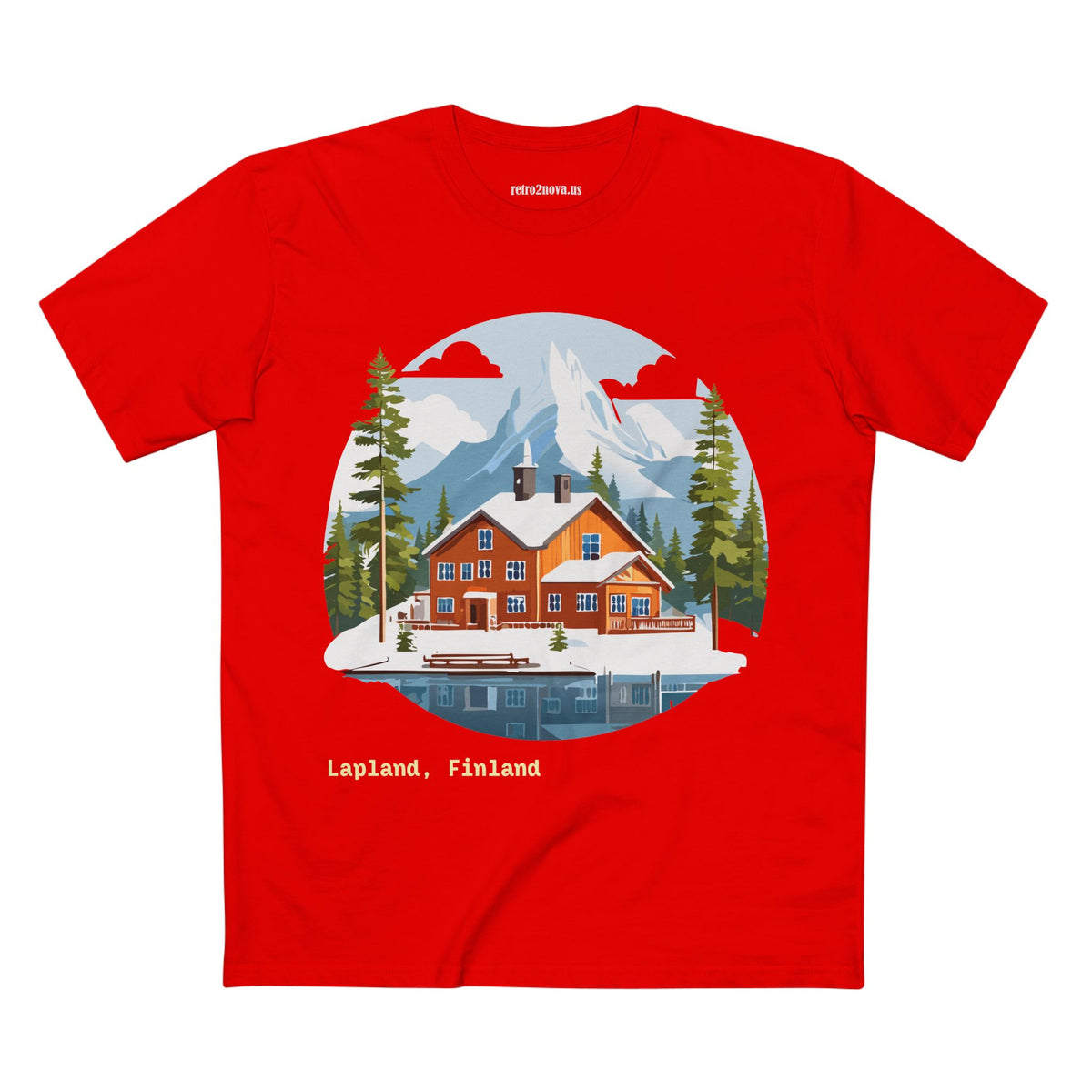 Lapland Finland Cabin Tee | Winter Mountain Lake Illustration