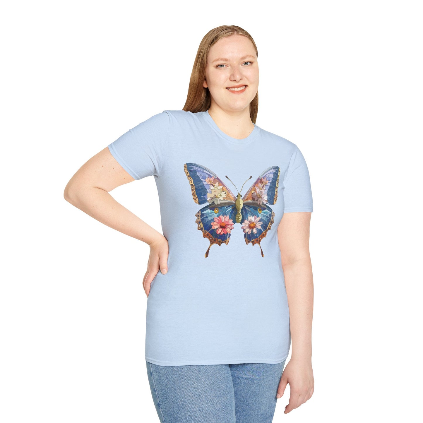 Butterfly T Shirt Unisex Softstyle 64000 Gildan Monarch Design 100 Percent Ring Spun Cotton Tee