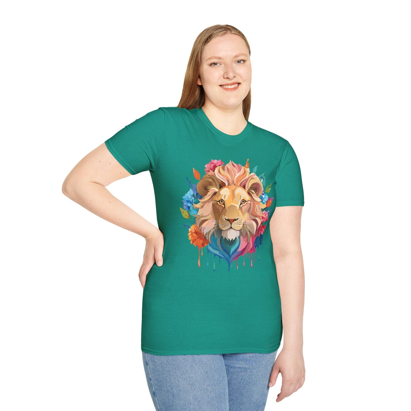 Lion Shirt Unisex Floral Lion Tee Gildan Softstyle 64000 Lightweight Cotton Tee
