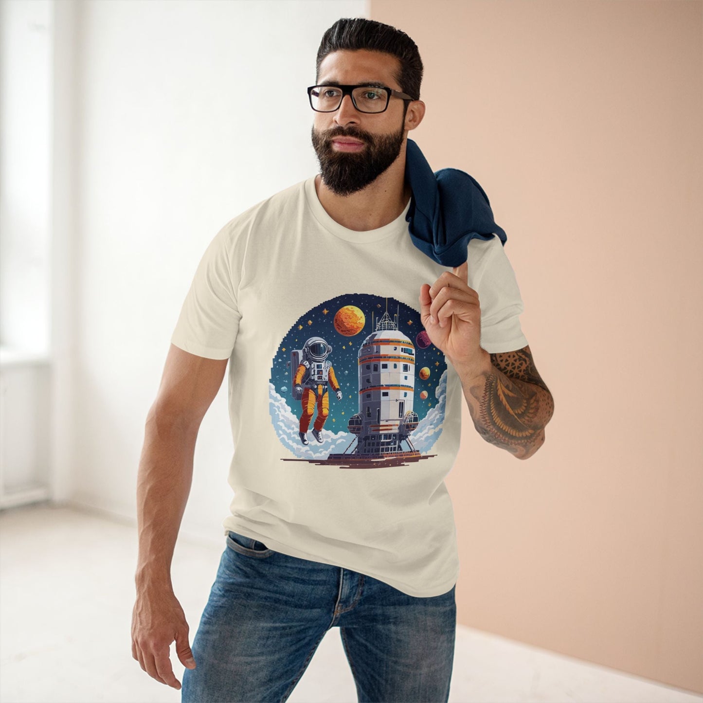 Cosmos Astronaut Shirt Unisex Premium Cotton Tee With Original Art By Retro2Nova Design