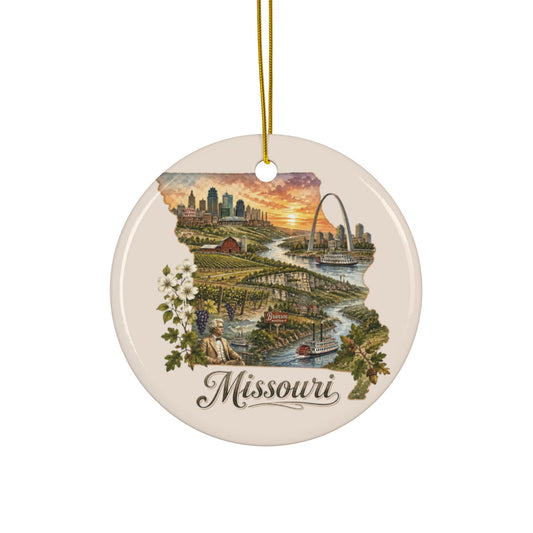 Missouri State Vintage Map Ornament | Ceramic Round Ornament - 2.99" Includes Gold String