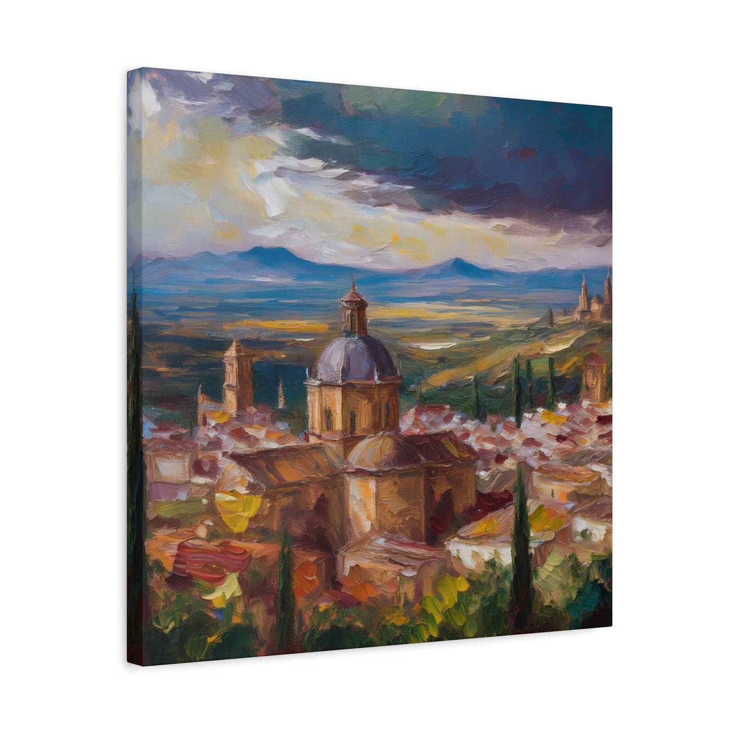 Spanish City Print Canvas, Oil Paint Print 20x20, 24x24, 30x30, 32x32, 36x36 Art Design Print Pine-Wood Inner Frame MC-56
