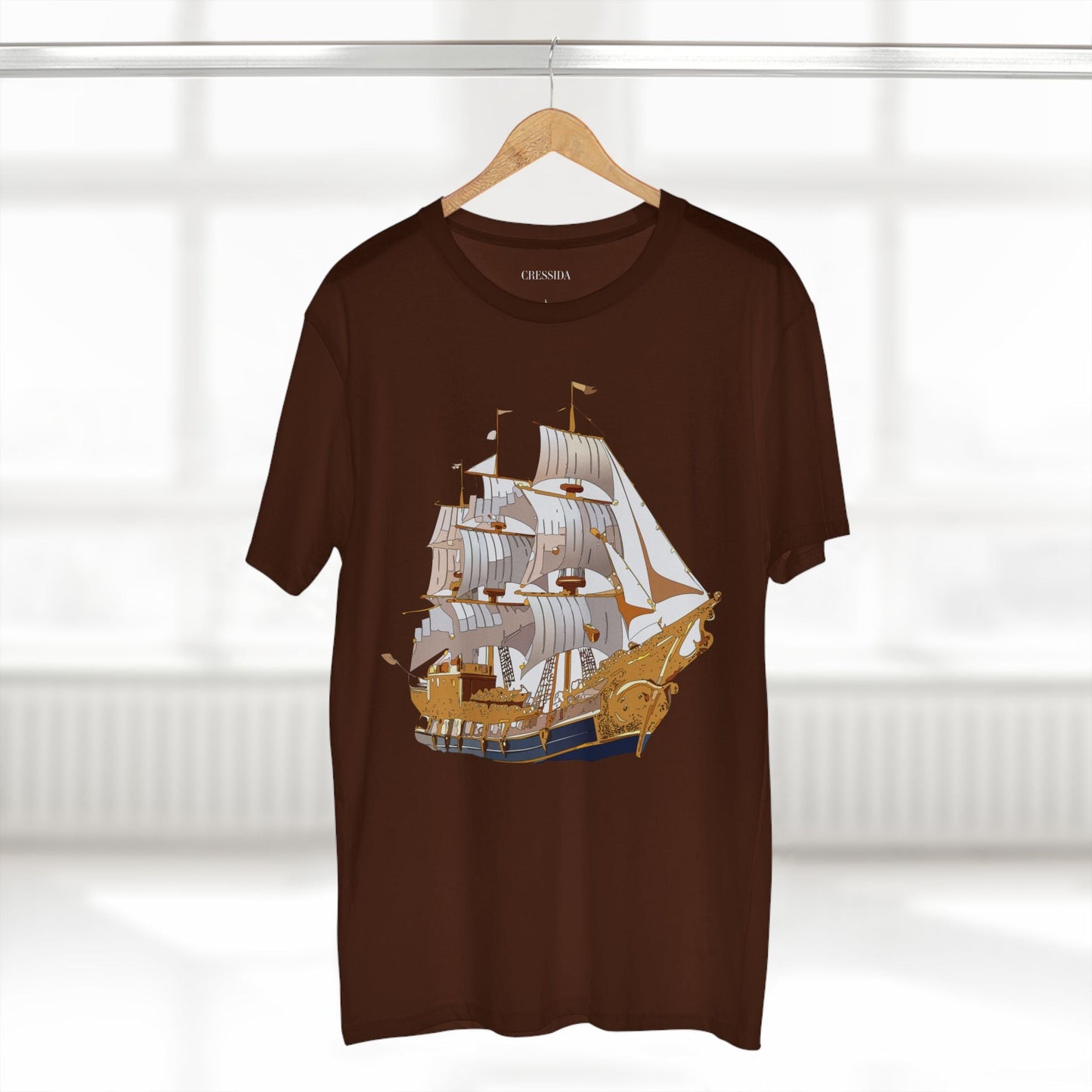 Ship Graphic Unisex 100 Cotton T-Shirt with Gold Frigate Art Design 2