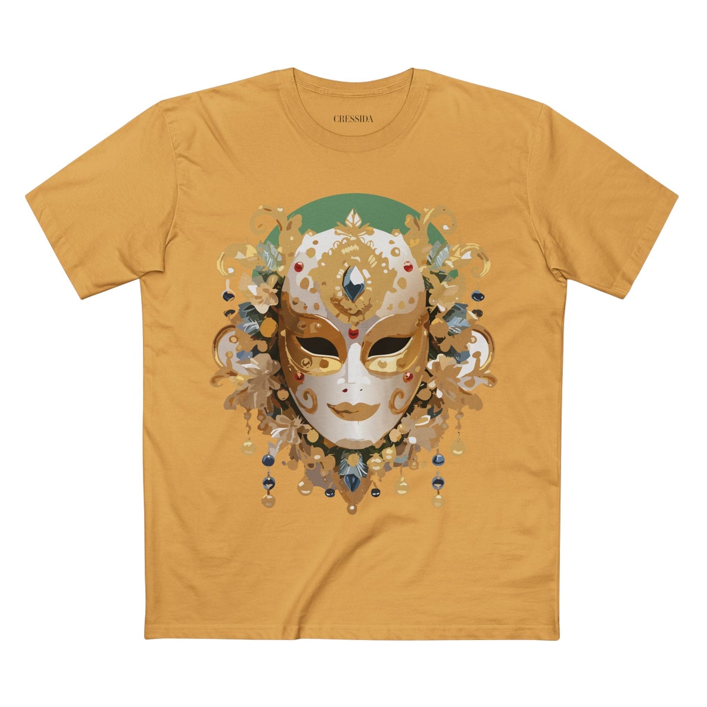 Carnival Mask Graphic T-Shirt Unisex 100 Cotton With Antique Gold Art Design Tee 16