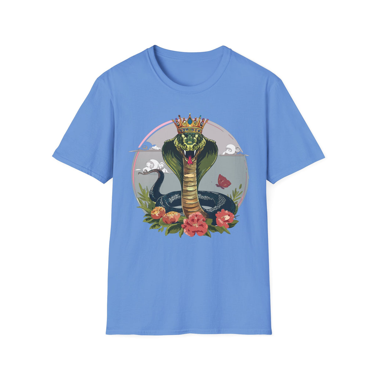 Crowned King Cobra T-Shirt | Snake Illustration, Floral Accent