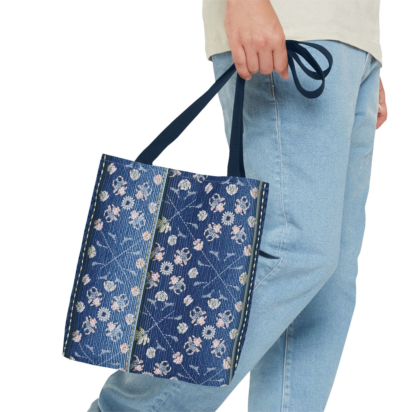 Denim Fabric Imitation Print Unisex Canvas Bag Poly Spun 3 Sizes Tote Bag 120