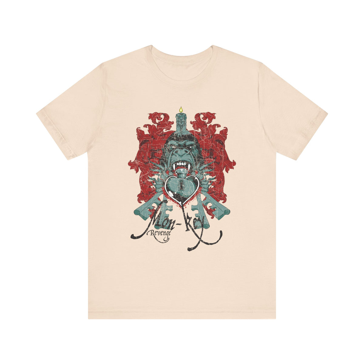 Gorilla Crest with Sword and Heart T-Shirt Heraldic Gothic Design Rock Band T-Shirt