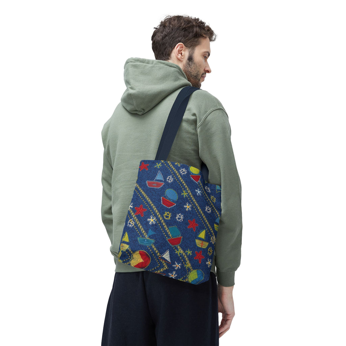 Denim Fabric Imitation Print Unisex Canvas Bag Poly Spun 3 Sizes Tote Bag 182-15