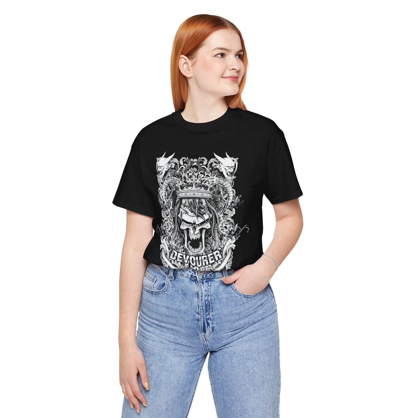 Gothic Skull Illustration Graphic Unisex Cotton T-Shirt r13