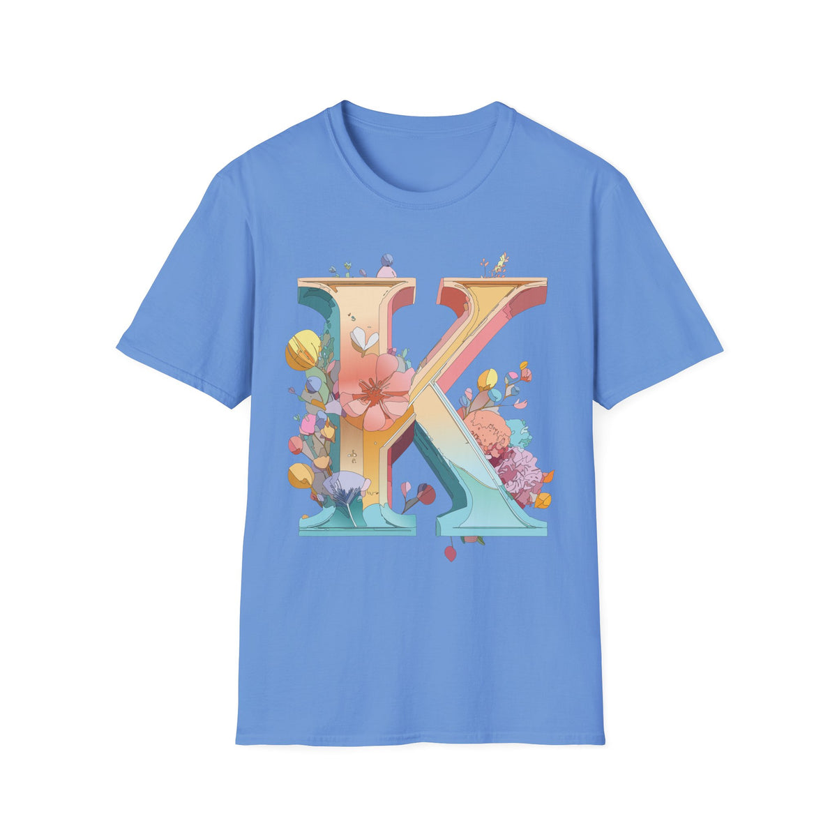 Floral Letter K T-Shirt | Monogram Initial K Tee, Botanical Alphabet Shirt