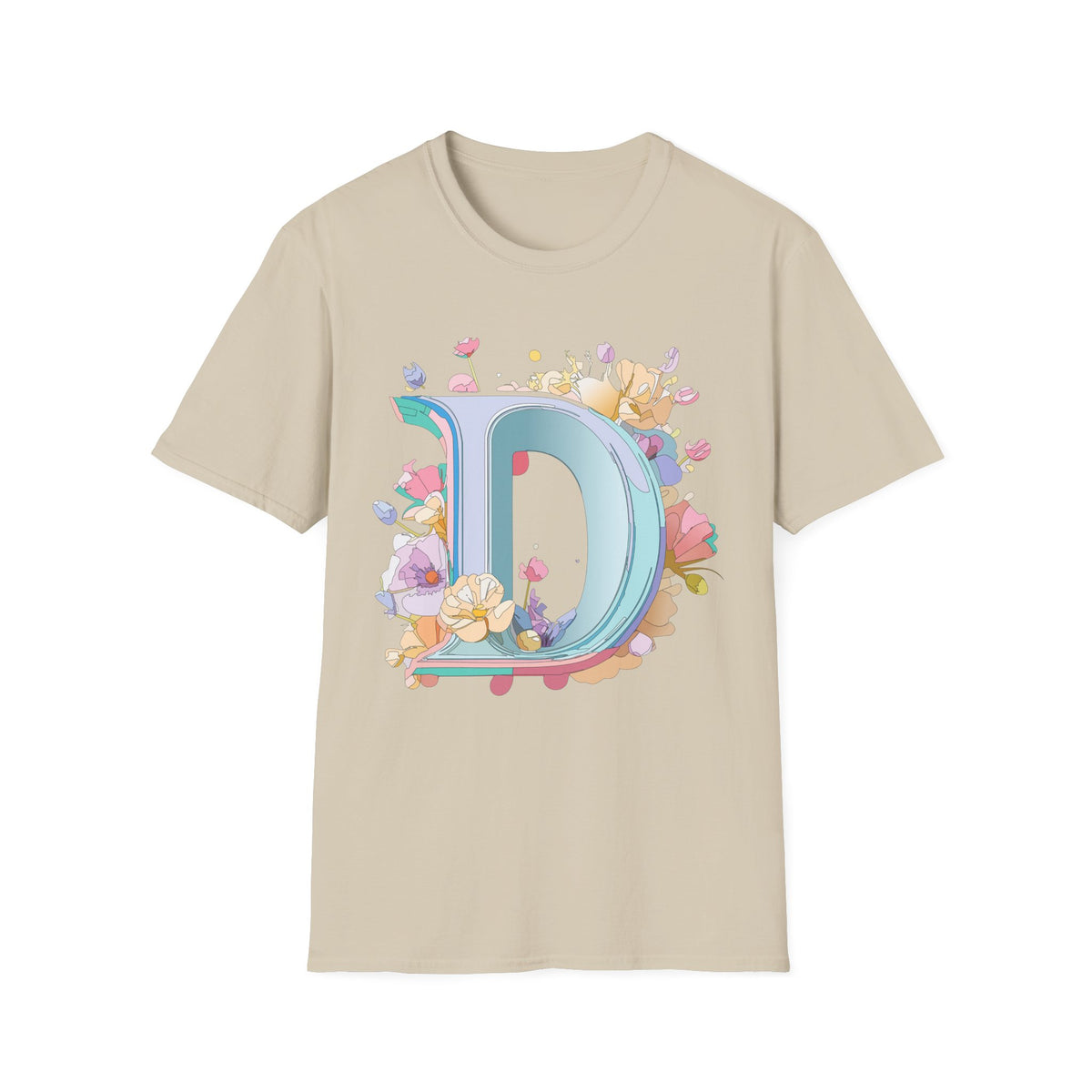 Floral Letter D T-Shirt | Pastel Monogram Initial Tee