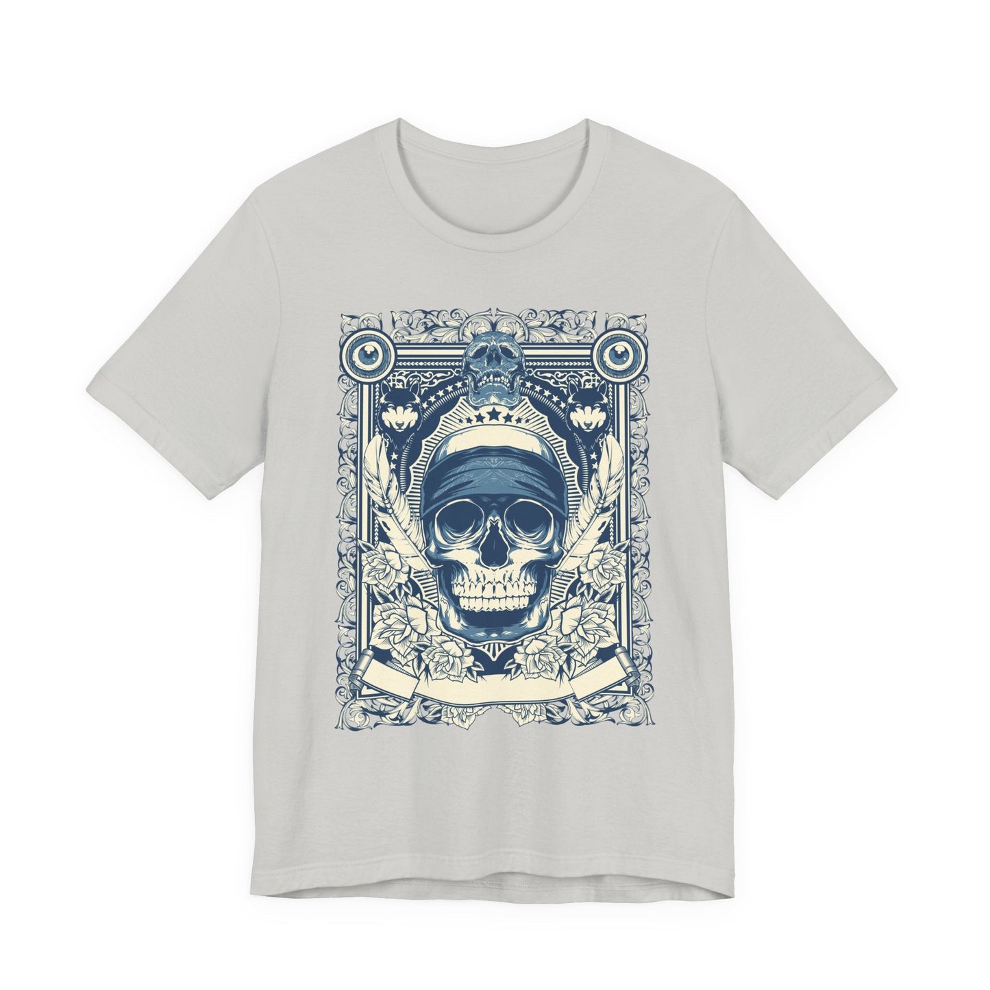 Skull Crown Graphic Tee Vintage Ornate Skull Illustration Rock Band T-Shirt