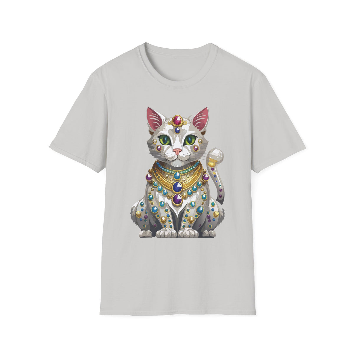 Jeweled Egyptian Cat T-Shirt | Regal Cat Illustration, Gemstone Pharaoh Design