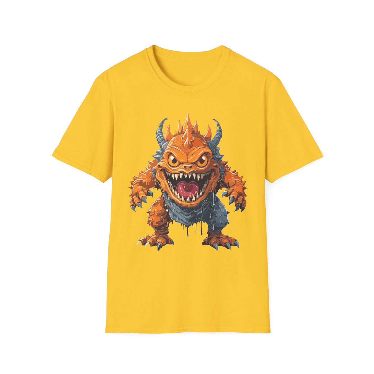 Monster Graphic T-Shirt — Fierce Orange Demon Creature Design Cartoon Graphic Tee Unisex 100 Cotton Gildan T-Shirt