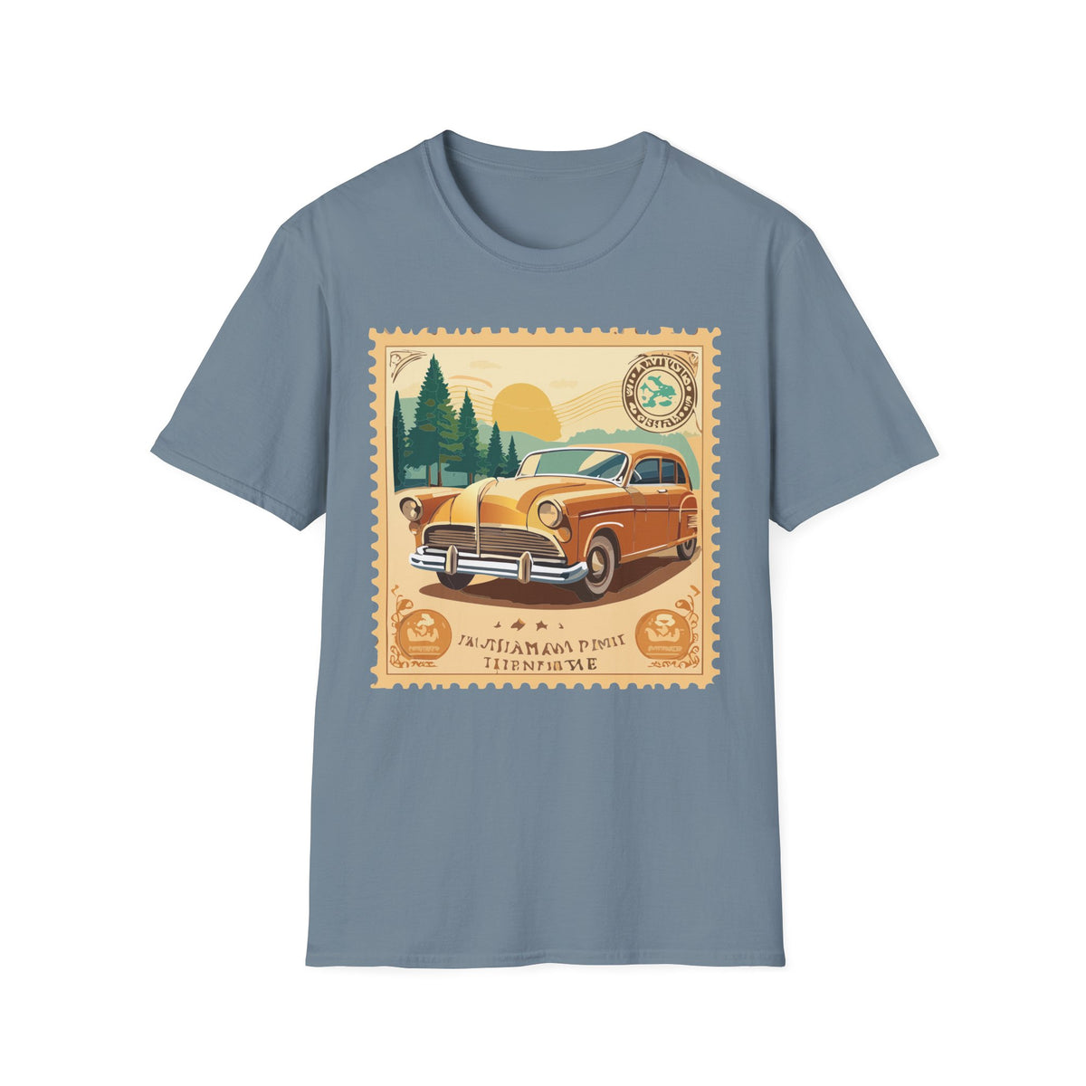 Vintage Classic Car Stamp T-Shirt | Retro Roadtrip Scenic Graphic Tee Unisex 100 Cotton Gildan T-Shirt