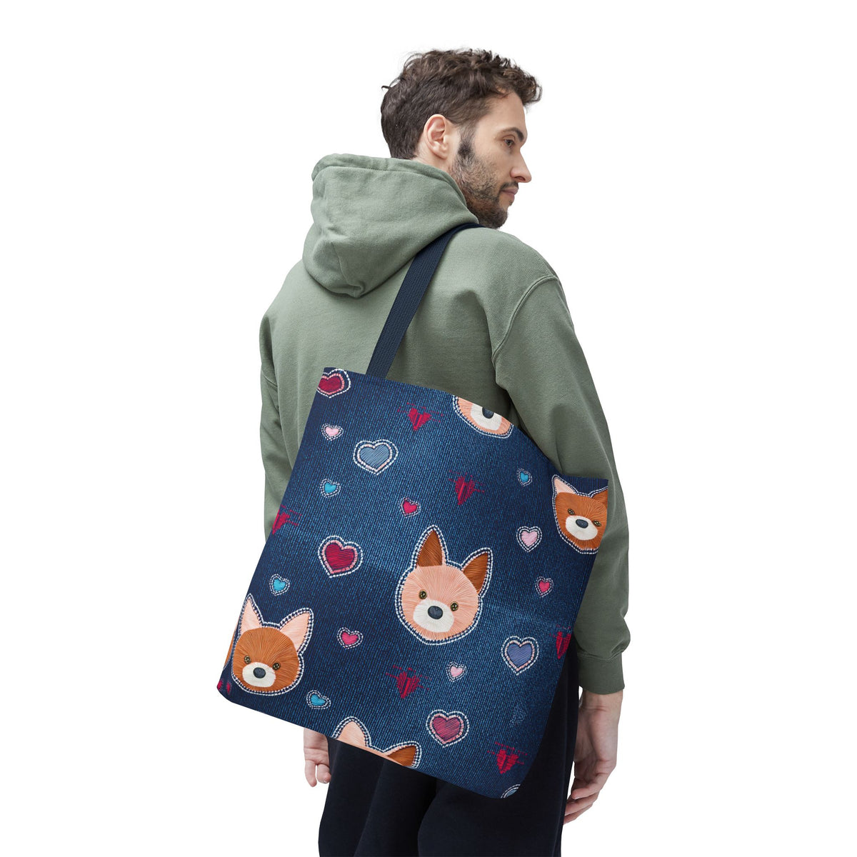 Love Day Graphic Design Denim Fabric Imitation Print Unisex Canvas Bag POLY 3 Sizes Tote Bag 201-5
