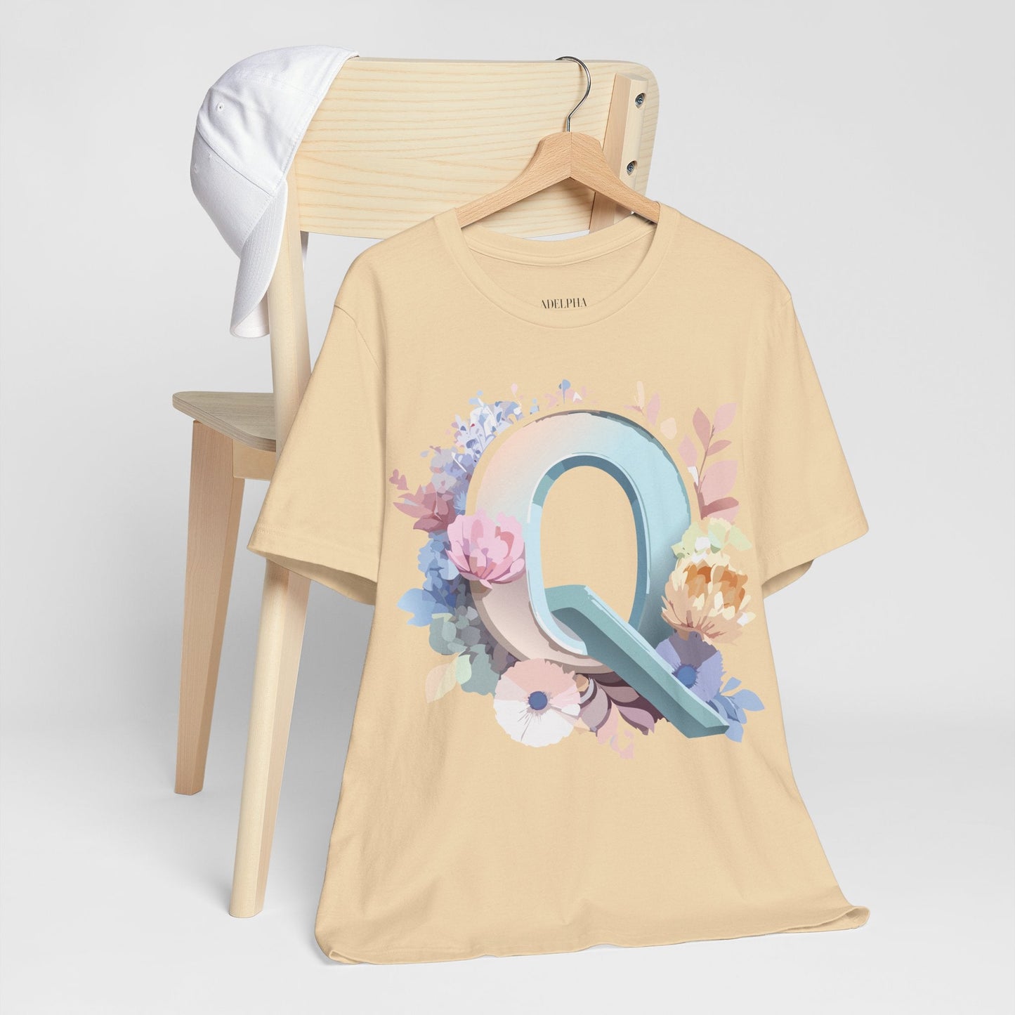 Letter Q Shirt Graphic Tee Unisex Short Sleeve by Adelpha Vintage Inspired Artwork