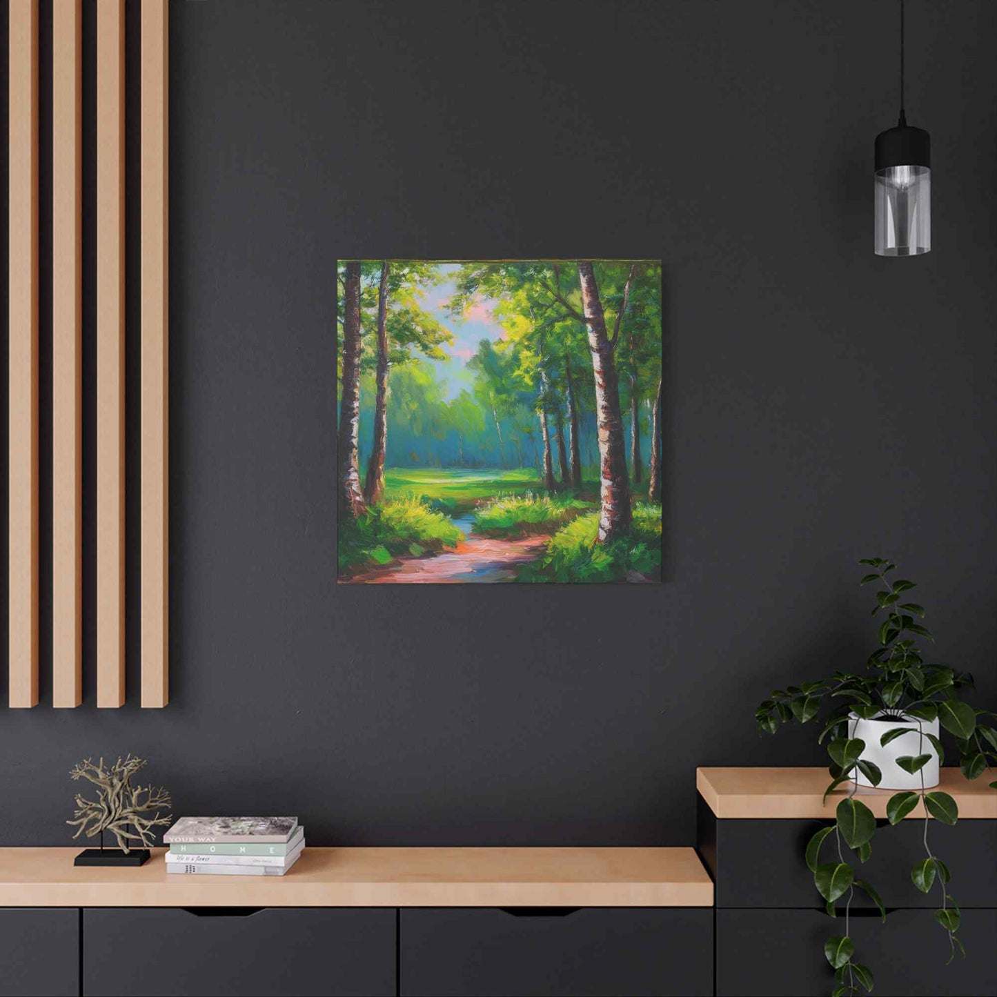 Summer Forest Print Canvas, Oil Paint Print 20x20, 24x24, 30x30, 32x32, 36x36 Art Design Print Pine-Wood Inner Frame MC-84