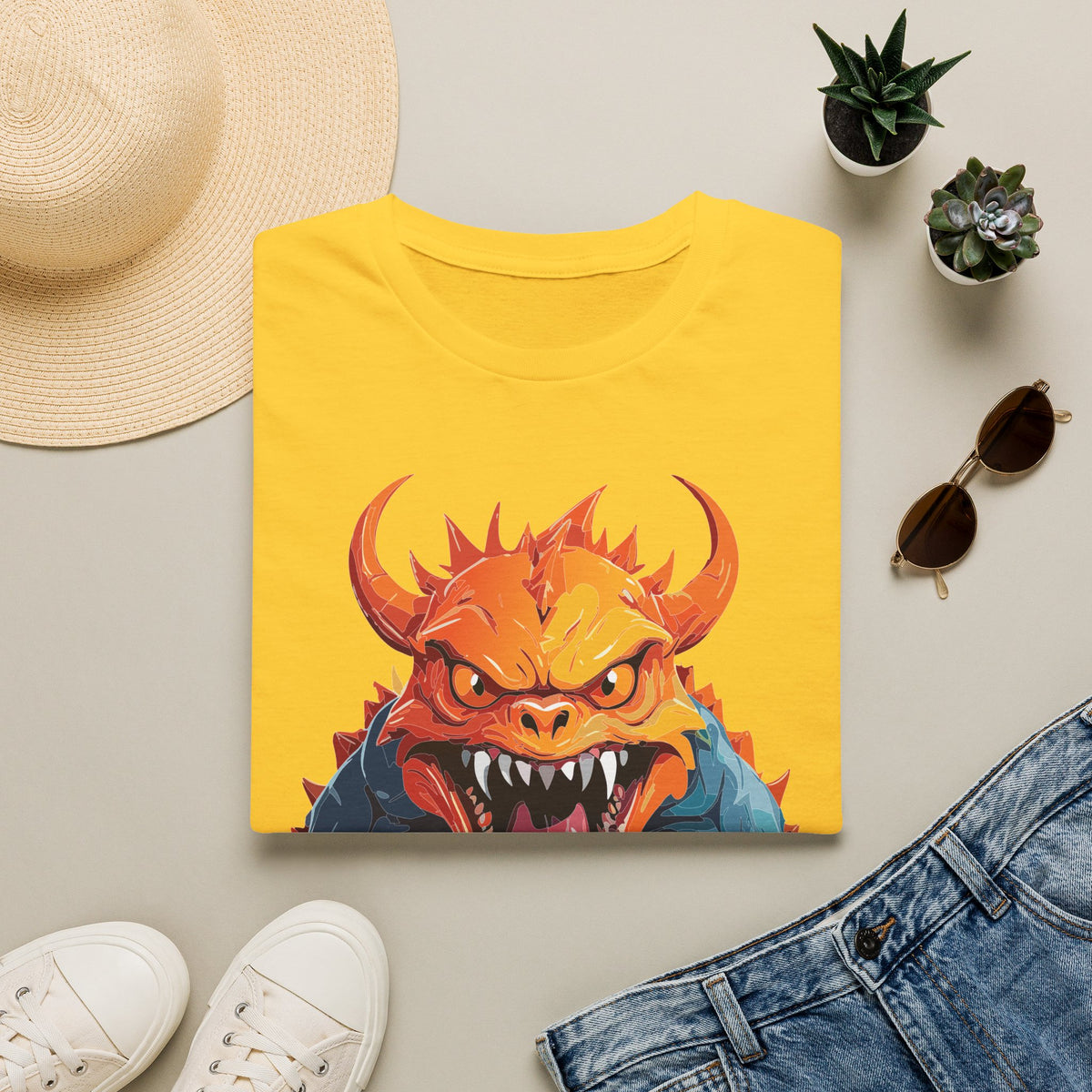 Monster Roar T‑Shirt — Fierce Orange Dragon Cartoon Graphic Tee Unisex 100 Cotton Gildan T-Shirt