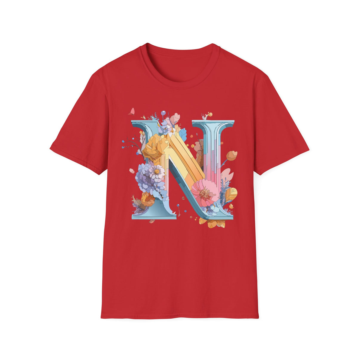 Floral Letter N T-Shirt | Monogram Initial N Tee